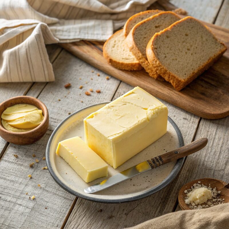 Kahvaltı tabağında servis edilen doğal tereyağı